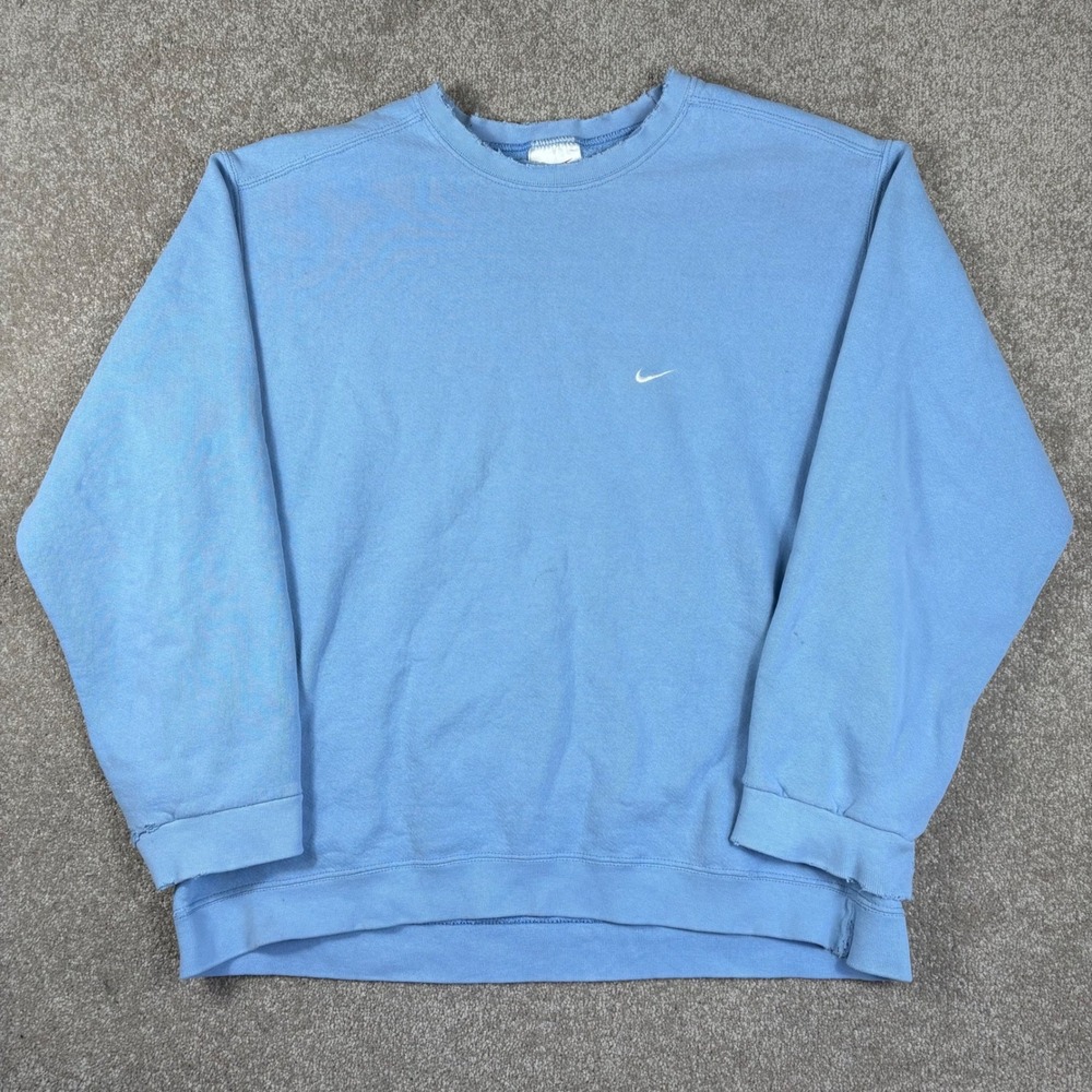 Vintage Nike Crewneck Sweatshirt Blue Embroidered Swoosh 90s Made in USA Large